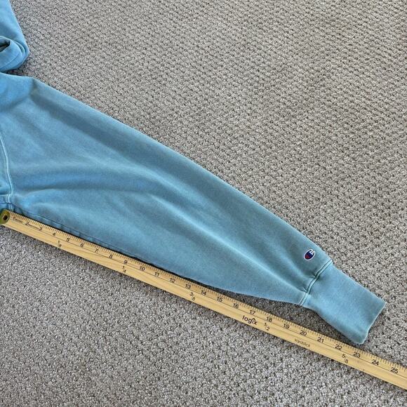 Champion Cropped Hoodie Women M Vintage Blue Reverse Weave Pullover Cinch Waist - Picture 9 of 11